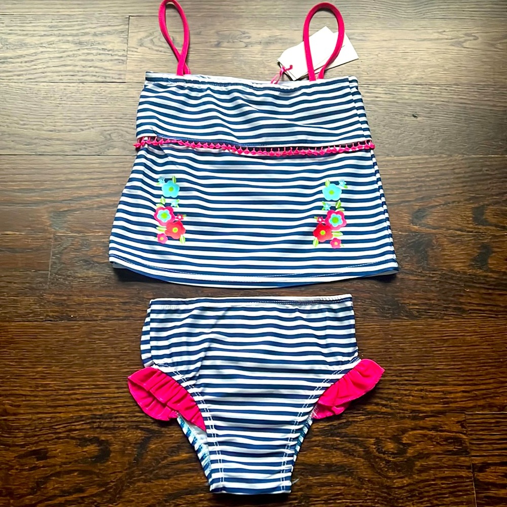 2/$25 NWT Girl / Toddler Blue and White Stripes Bathing Suit Size 4T